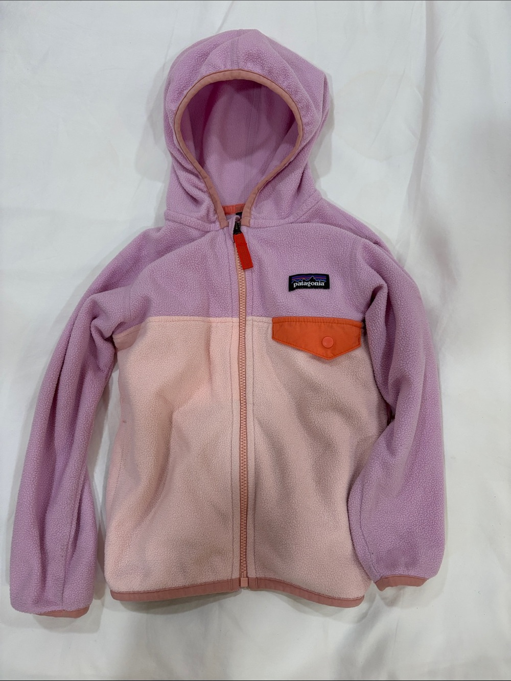 Patagonia girls 3T Lavender & Light Pink Hooded Fleece with Orange Accent